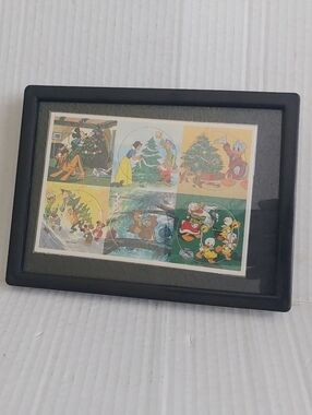 Vintage Style Disney Christmas Holiday Pogs In Black Frame - Rare Collectible